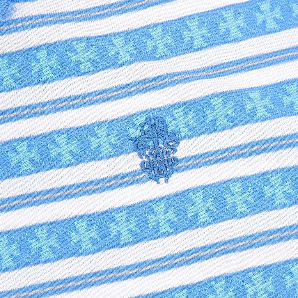 Chrome Hearts Cross Stripe Long-Sleeve Polo Shirt — Blue