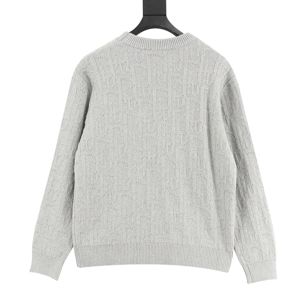 Dior CD Oblique Jacquard Crewneck Sweater — Light Grey