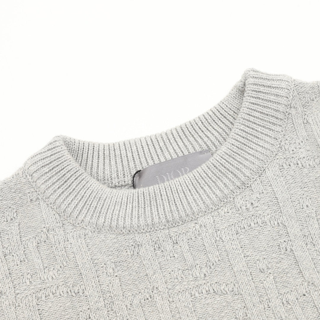 Dior CD Oblique Jacquard Crewneck Sweater — Light Grey