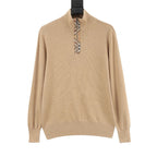 Burberry Vintage Check Half-Zip Knit Sweater — Camel