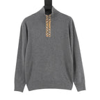 Burberry Vintage Check Half-Zip Knit Sweater — Grey Melange