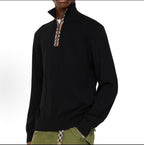Burberry Vintage Check Half-Zip Knit Sweater — Black