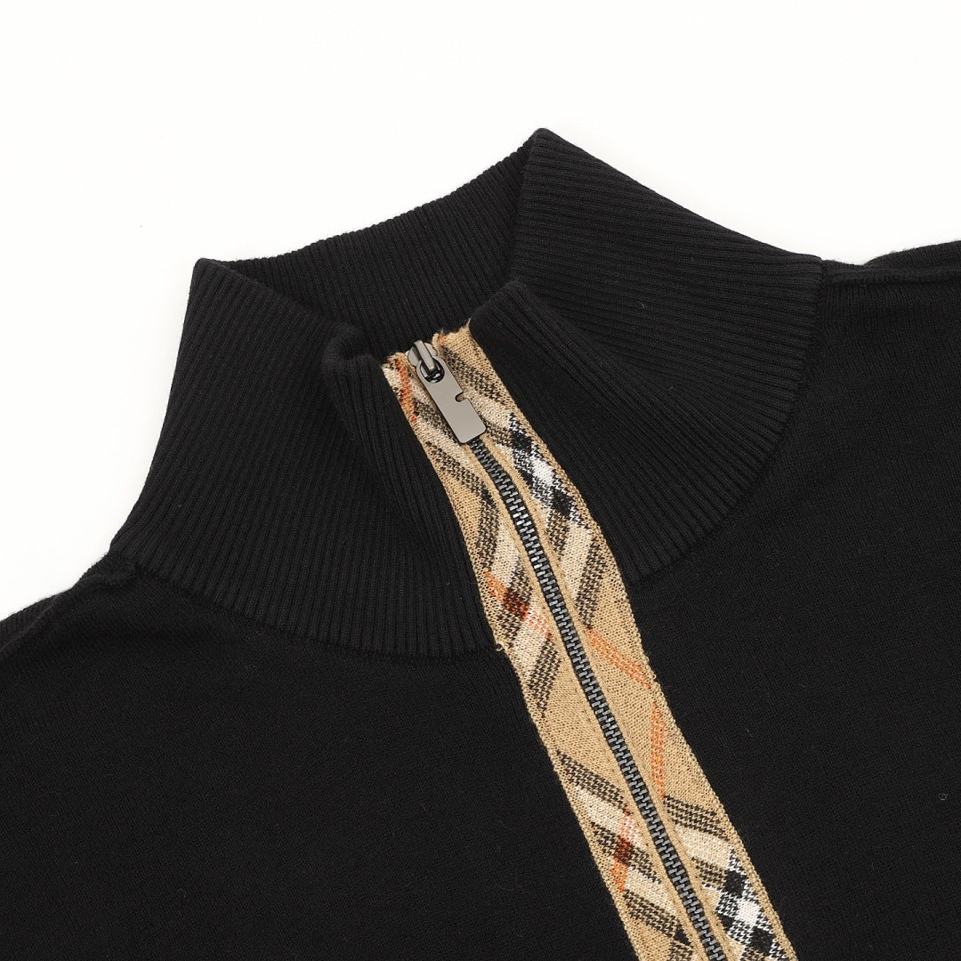 Burberry Vintage Check Half-Zip Knit Sweater — Black