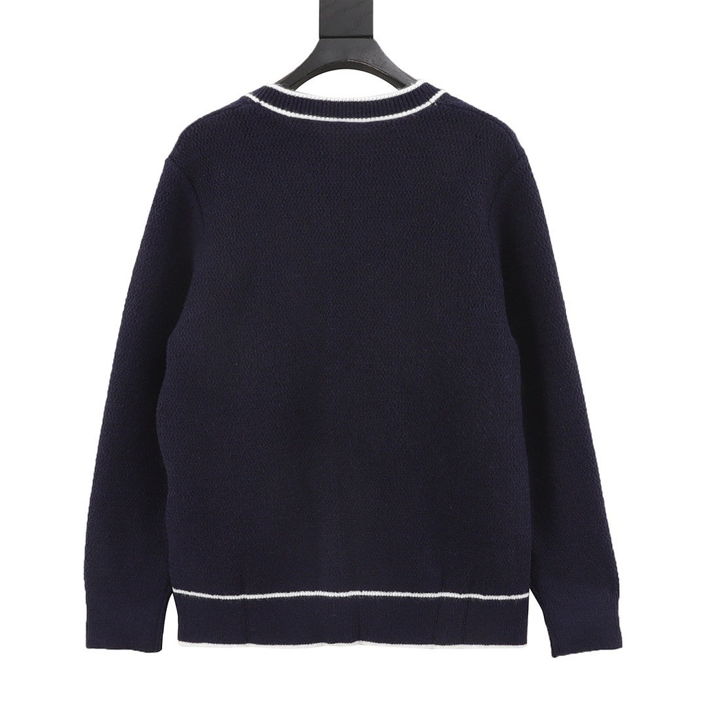 Gucci Navy Blue Contrast-Trim Cardigan