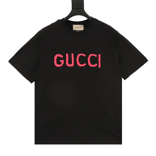 Gucci Pink Short-Sleeve Top with Embroidered Lettering