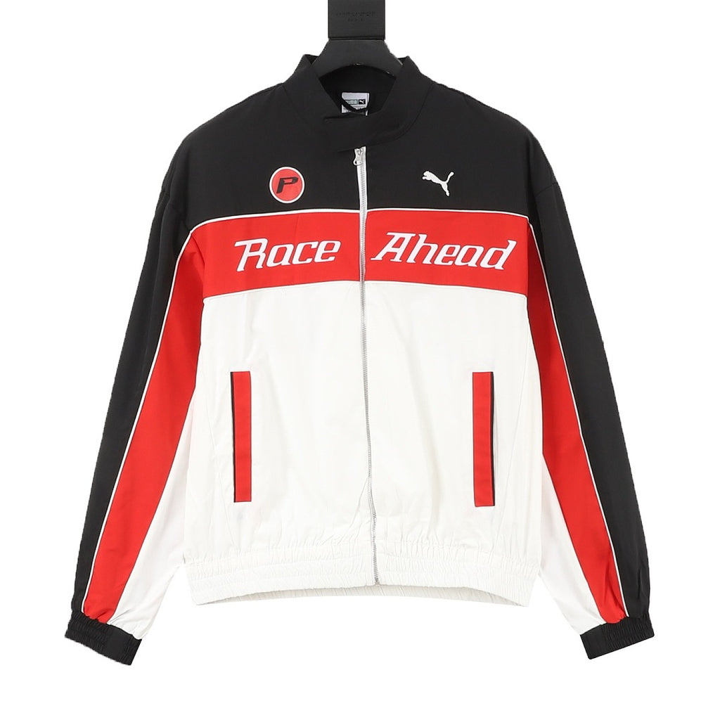 Puma Race Ahead Black White Red Colorblock Track Jacket