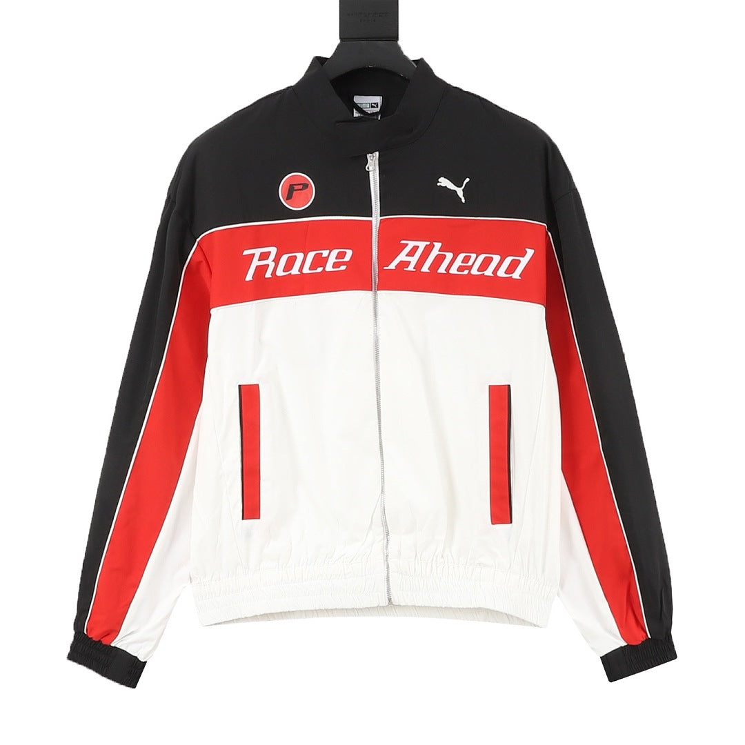 Puma Race Ahead Black White Red Colorblock Track Jacket