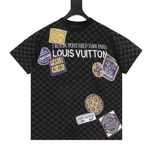 Louis Vuitton 25SS Luggage Tag Damier Jacquard Knit Short-Sleeve Tee