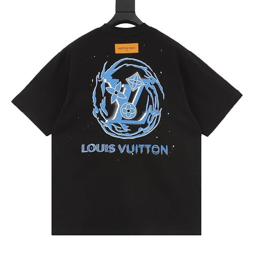 Louis Vuitton SS26 Blue Swirl LV Spray Ink Print T-Shirt