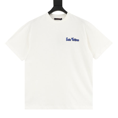 Louis Vuitton SS26 Blue & White Graffiti Logo Front & Back Print T-Shirt