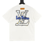 Louis Vuitton SS26 Blue & White Graffiti Logo Front & Back Print T-Shirt