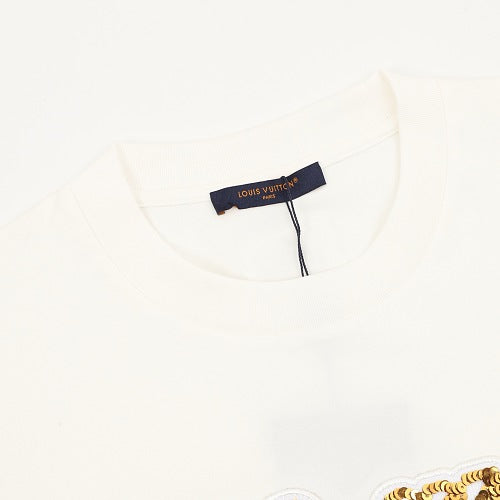 Louis Vuitton SS26 Gold Sequin Handwritten Lettering Embroidered T-Shirt