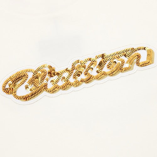 Louis Vuitton SS26 Gold Sequin Handwritten Lettering Embroidered T-Shirt