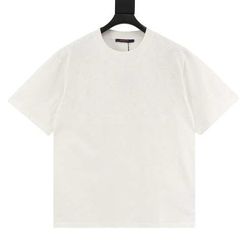 Louis Vuitton SS26 Tonal Monogram Jacquard & LV Logo Embroidered T-Shirt