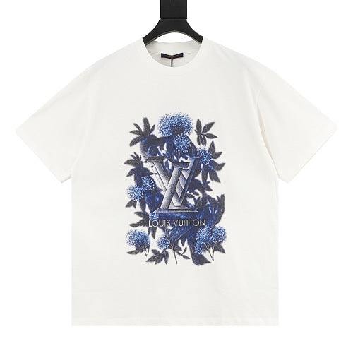 Louis Vuitton SS26 Ink Wash Blue Floral 3D LV Logo T-Shirt