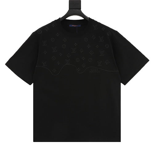 Louis Vuitton SS26 Tonal Monogram Jacquard & LV Logo Embroidered T-Shirt