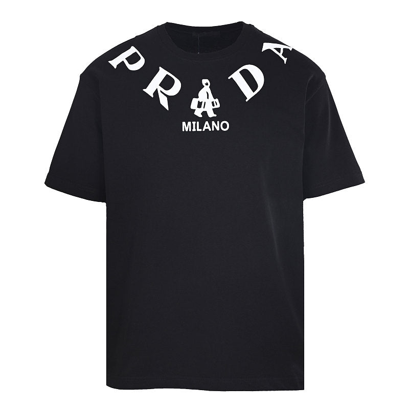 PRADA T-shirt with small figure graphic at the neckline