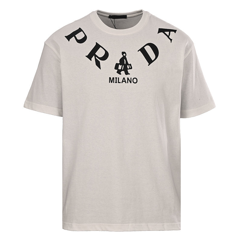 PRADA T-shirt with small figure graphic at the neckline