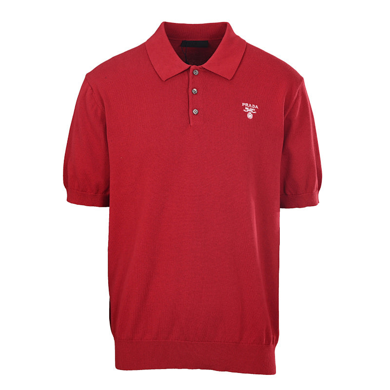 PRADA Embroidered Logo Knitted Polo Shirt