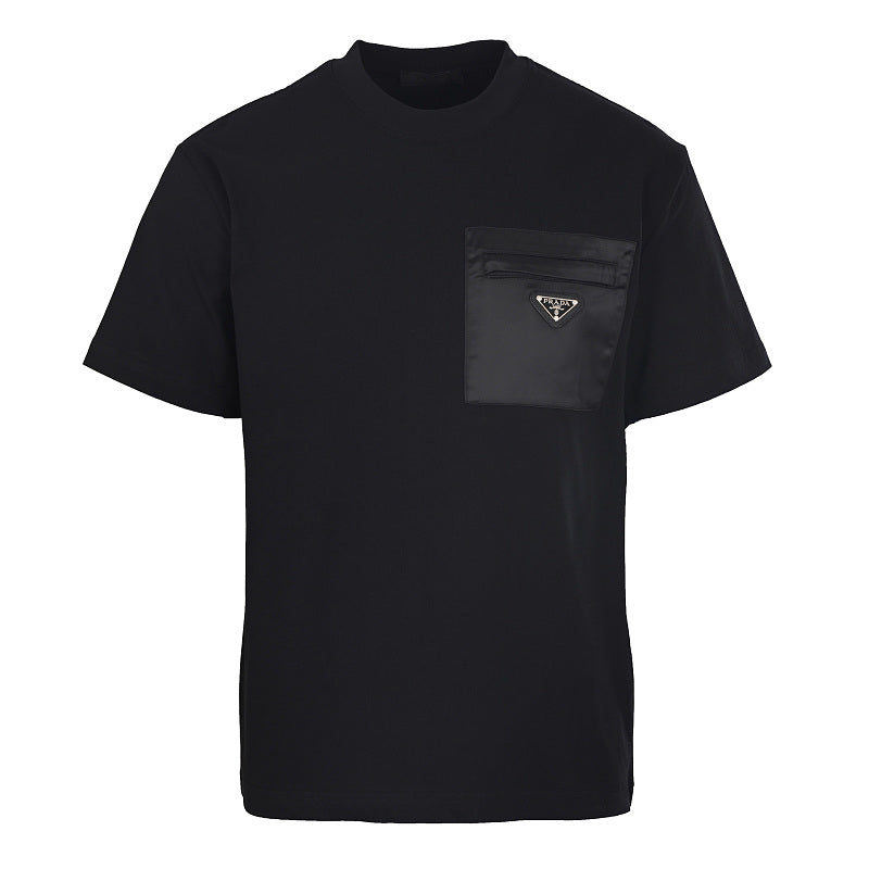 PRADA Velvet-Pocket T-Shirt with Triangle Logo Plaque
