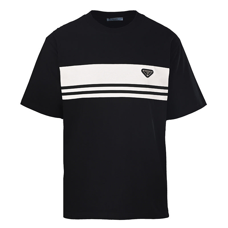 Prada Striped Panel T-Shirt with Triangle Logo