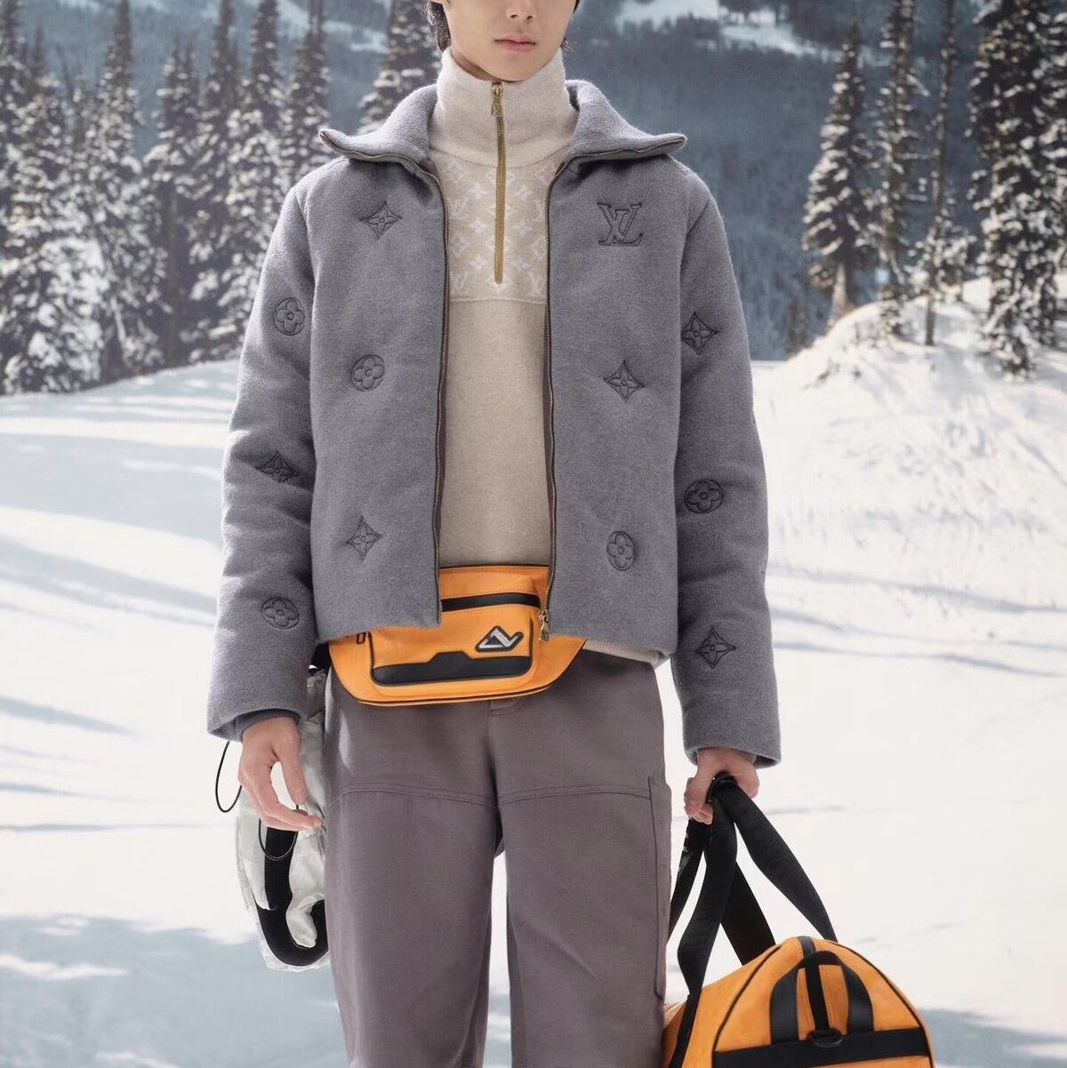 Louis Vuitton Grey Monogram Quilted Knit Down Jacket
