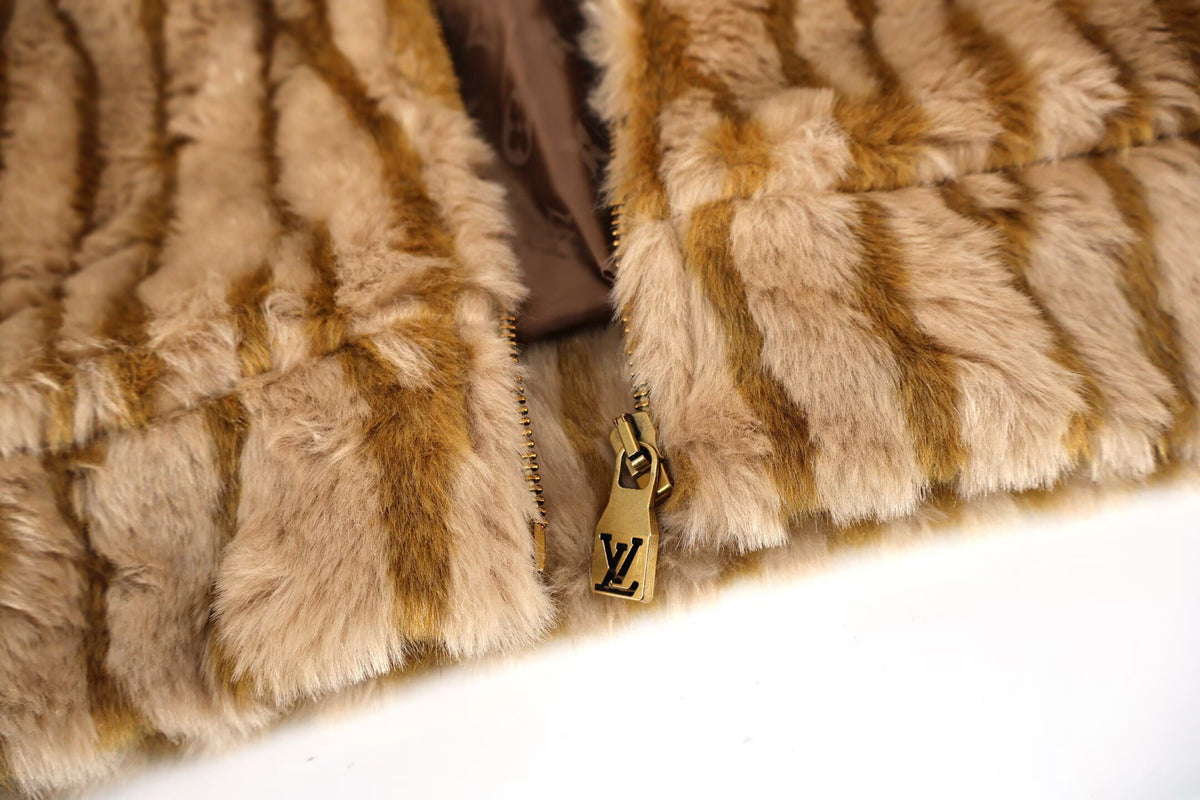 Louis Vuitton Caramel Faux Fur Wave-Texture Hooded Jacket