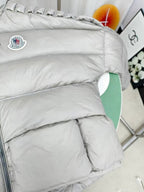 Moncler Classic Badge Short Down Jacket — Silver Grey