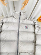 Moncler Classic Badge Short Down Jacket — Silver Grey