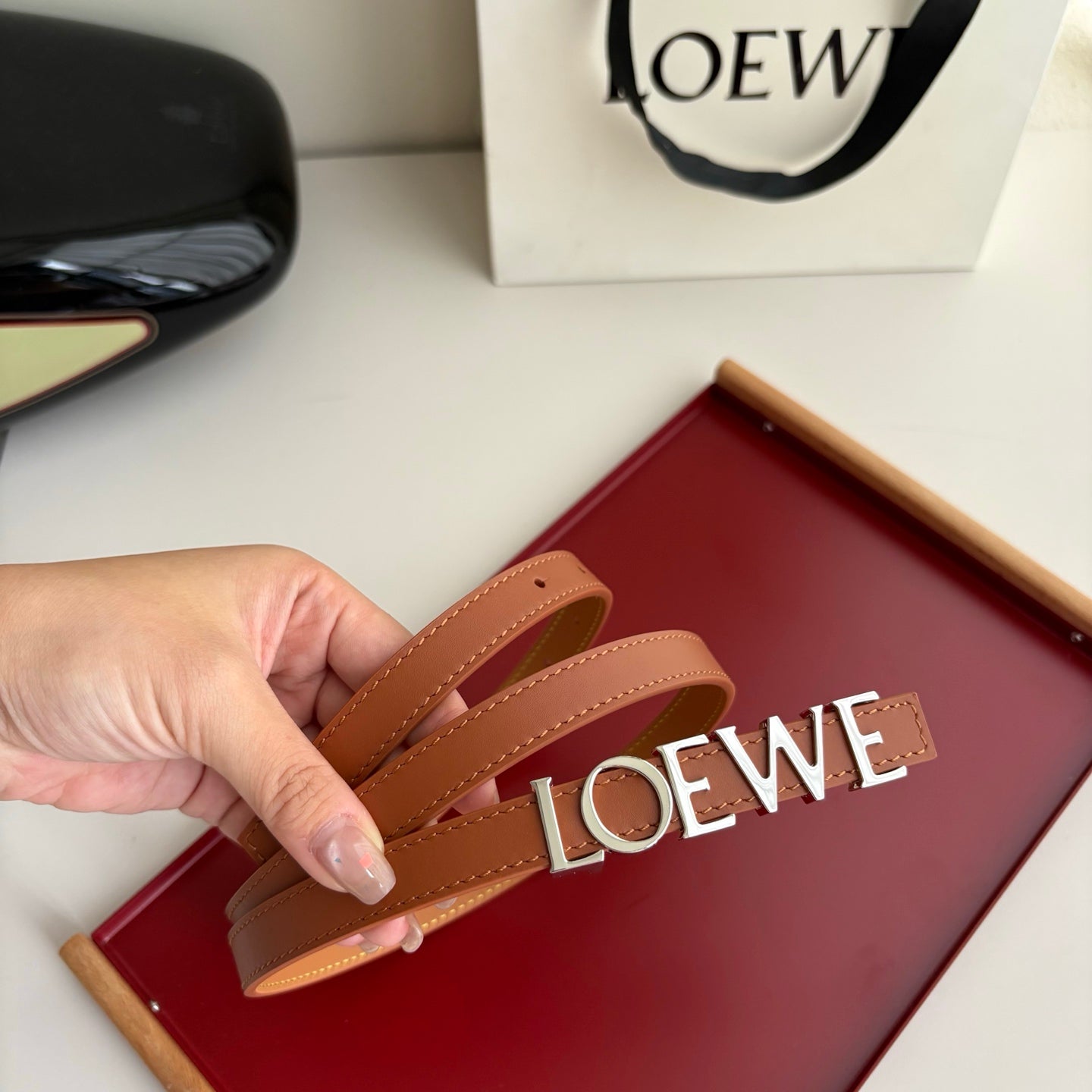Women's Loewe Leather Belt | Anagram Gold Buckle | Dress & Casual