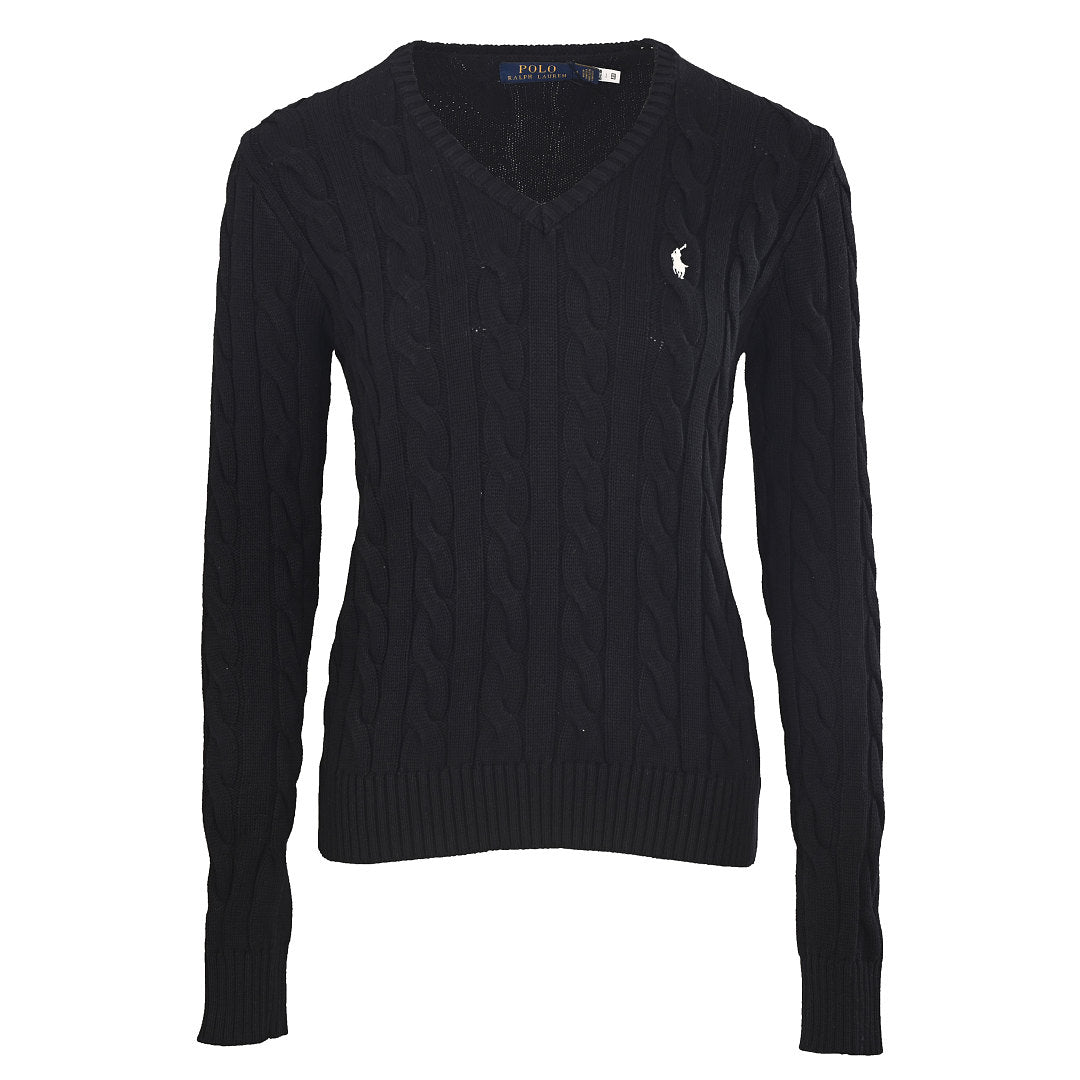 Ralph Lauren Cable-Knit V-Neck Sweater - Black - view 1