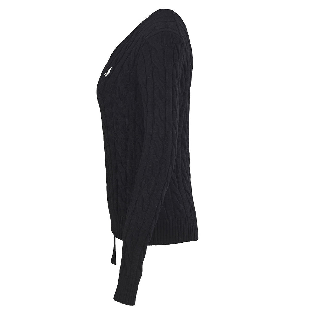 Ralph Lauren Cable-Knit V-Neck Sweater - Black - view 2