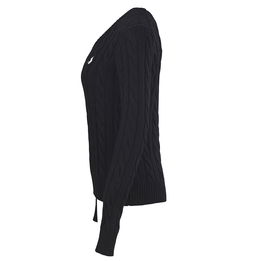 Ralph Lauren Cable-Knit V-Neck Sweater - Black - view 2