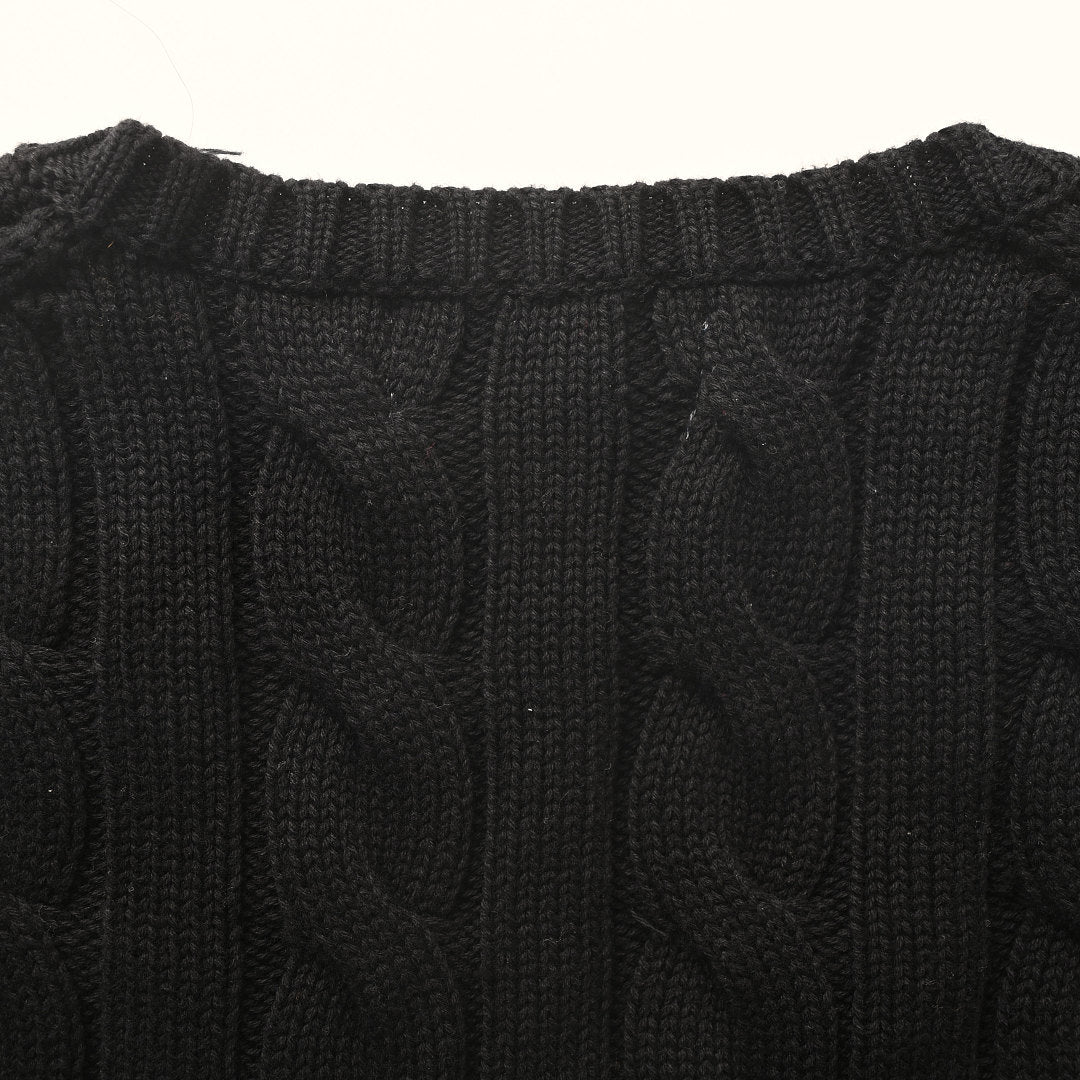 Ralph Lauren Cable-Knit V-Neck Sweater - Black - view 6