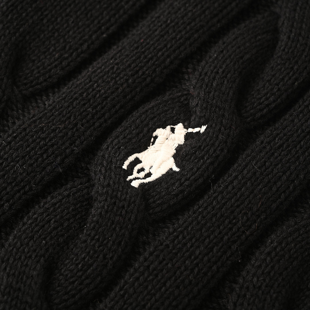 Ralph Lauren Cable-Knit V-Neck Sweater - Black - view 8