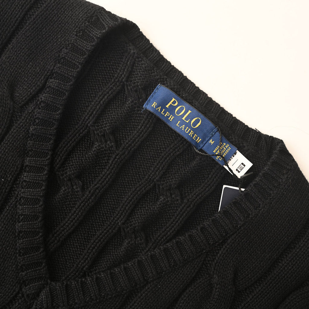Ralph Lauren Cable-Knit V-Neck Sweater - Black - view 9