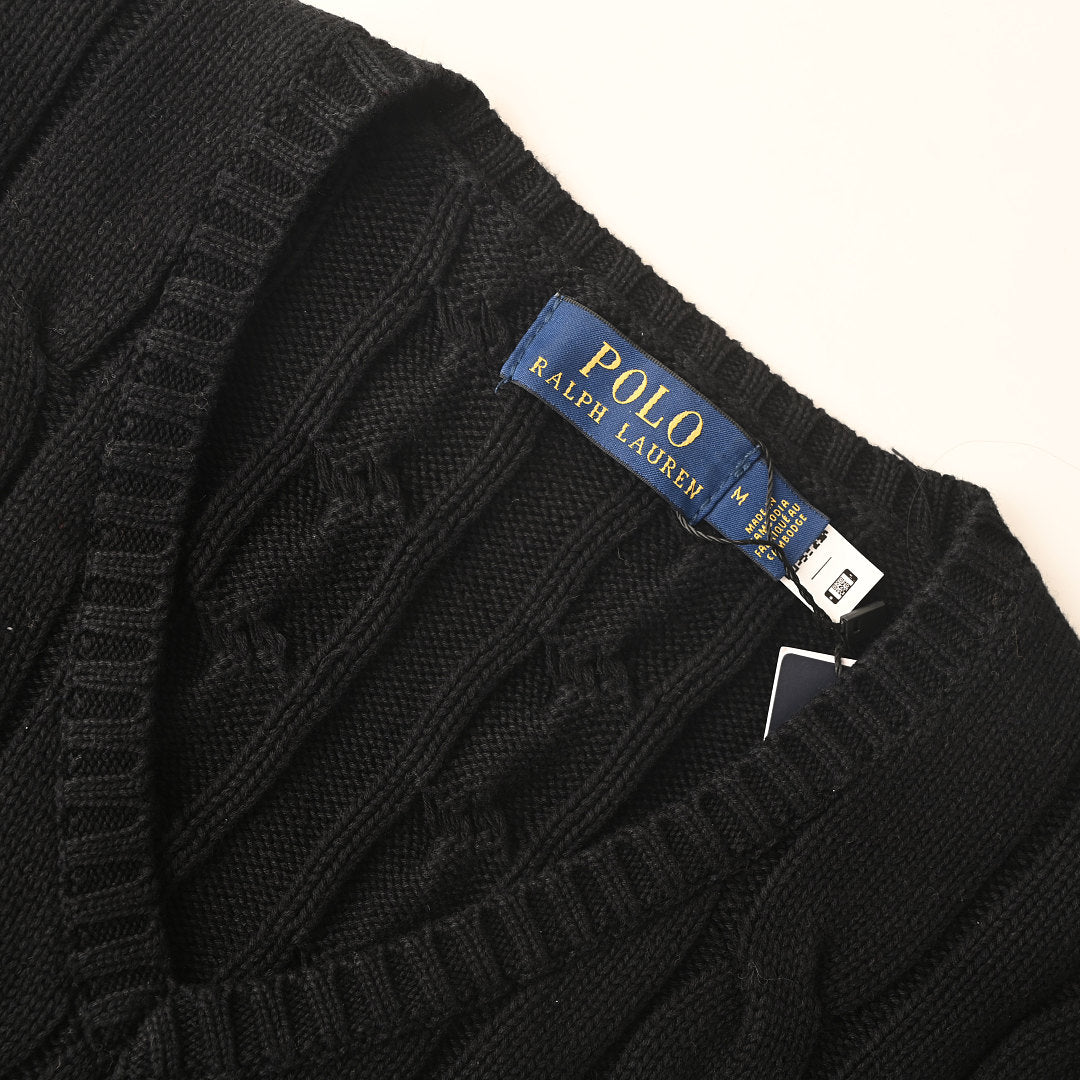 Ralph Lauren Cable-Knit V-Neck Sweater - Black - view 9