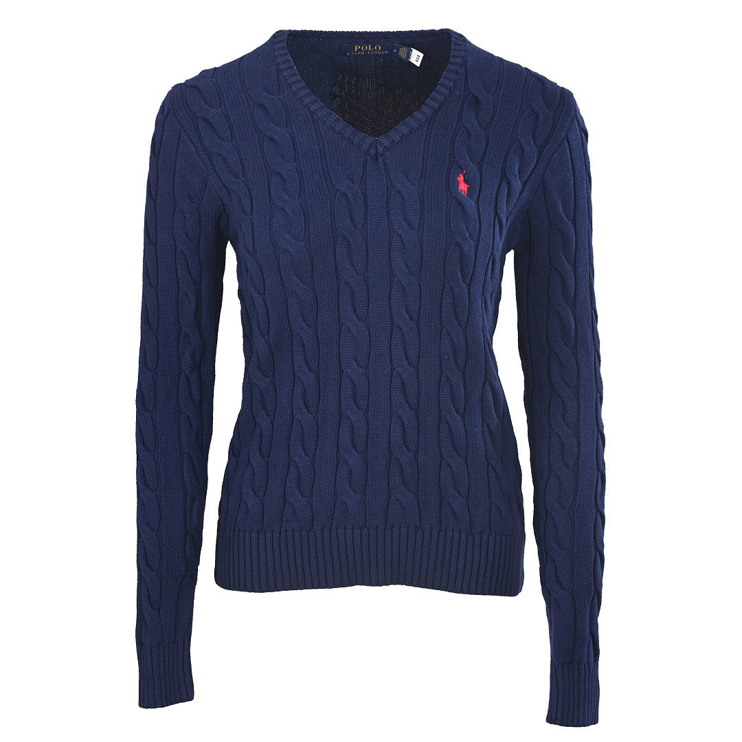 Ralph Lauren Cable-Knit V-Neck Sweater - Navy - view 1