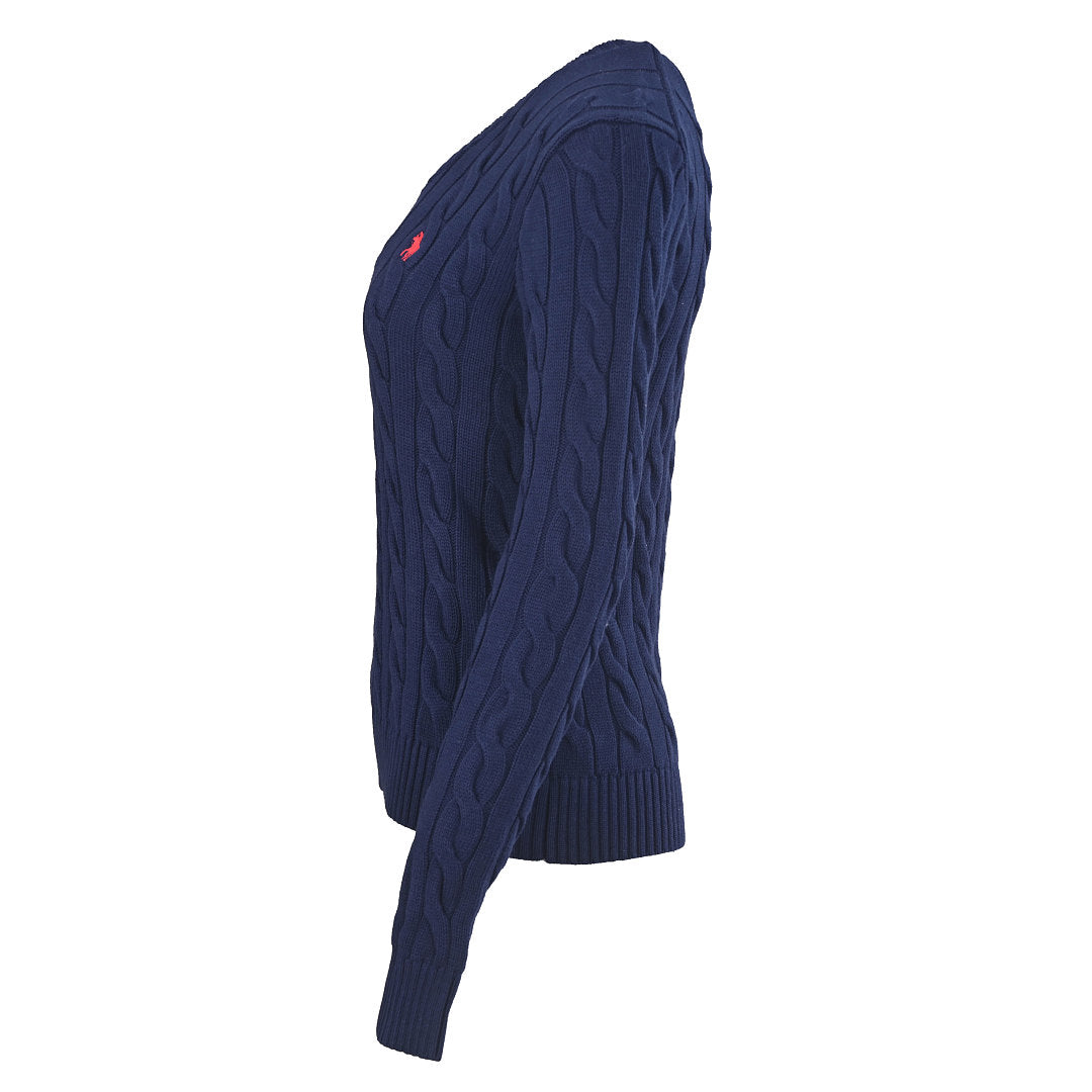 Ralph Lauren Cable-Knit V-Neck Sweater - Navy - view 2