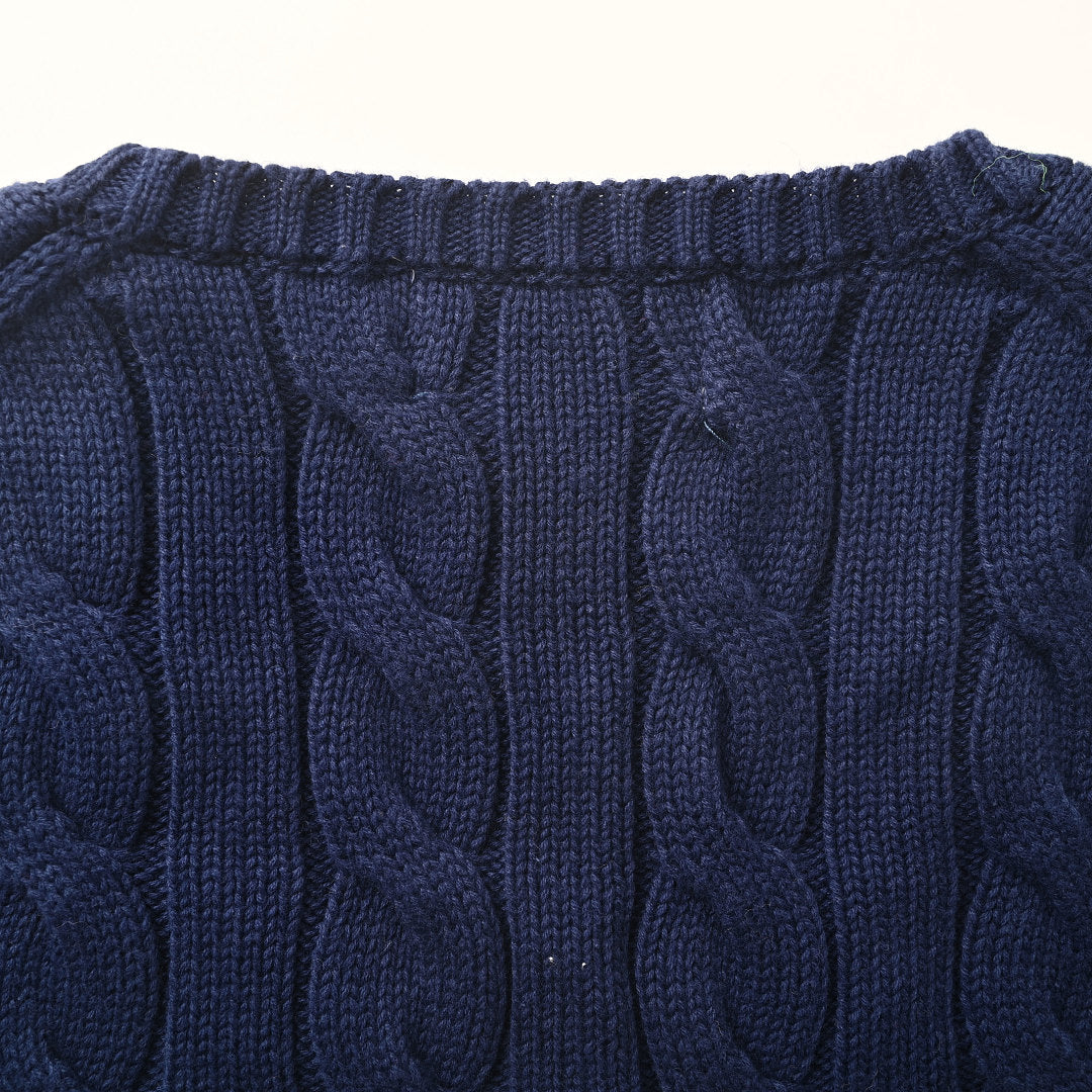 Ralph Lauren Cable-Knit V-Neck Sweater - Navy - view 6