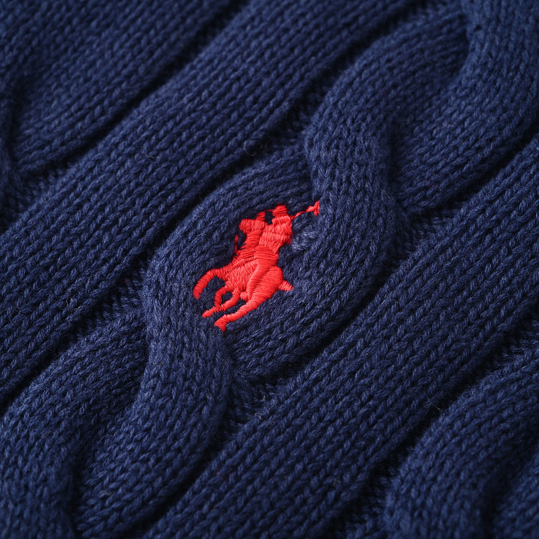Ralph Lauren Cable-Knit V-Neck Sweater - Navy - view 8