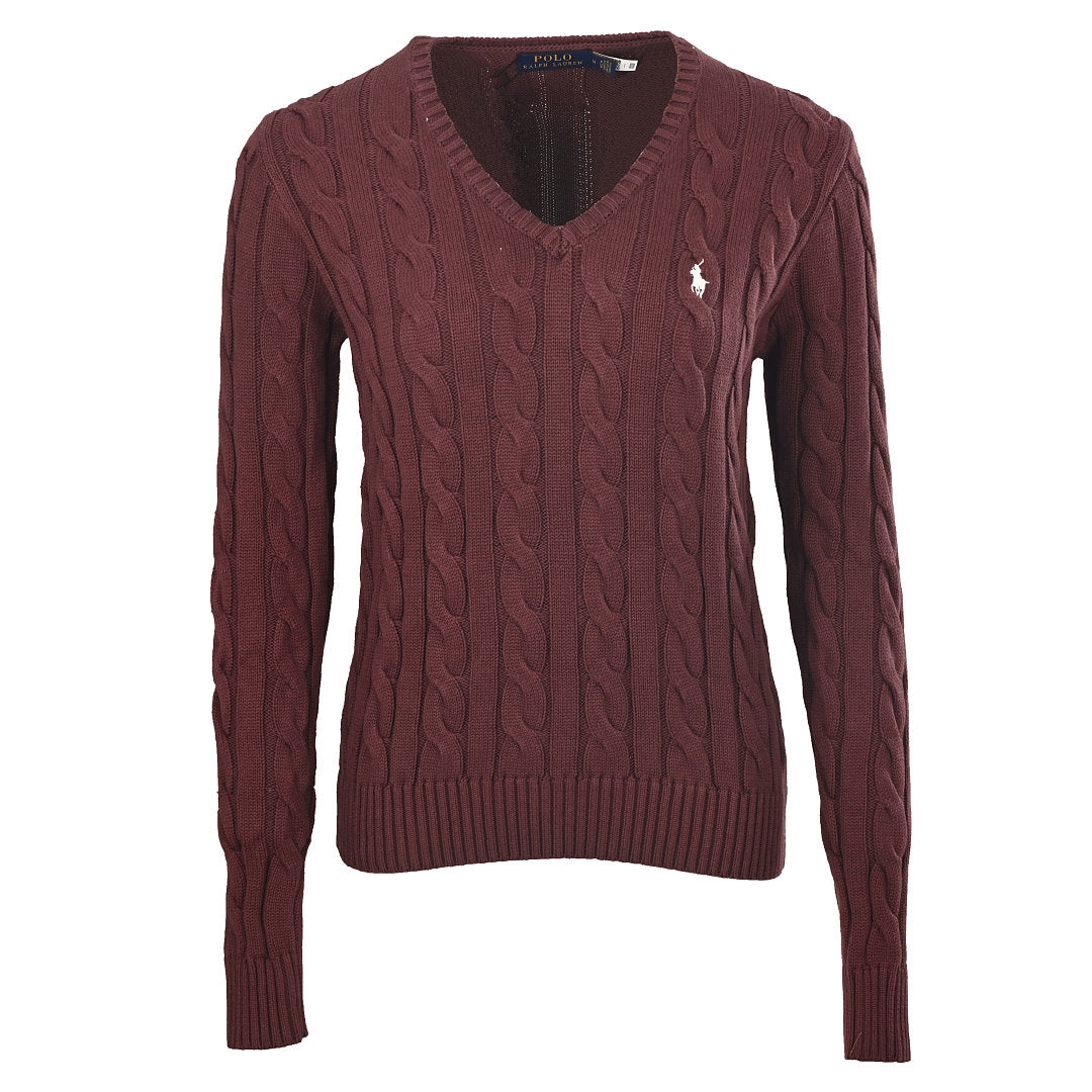 Ralph Lauren Cable-Knit V-Neck Sweater - Burgundy - view 1