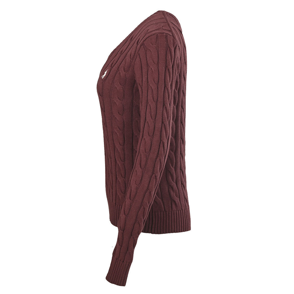 Ralph Lauren Cable-Knit V-Neck Sweater - Burgundy - view 2