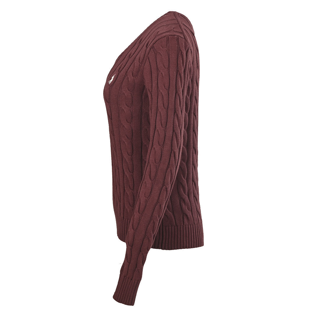 Ralph Lauren Cable-Knit V-Neck Sweater - Burgundy - view 2