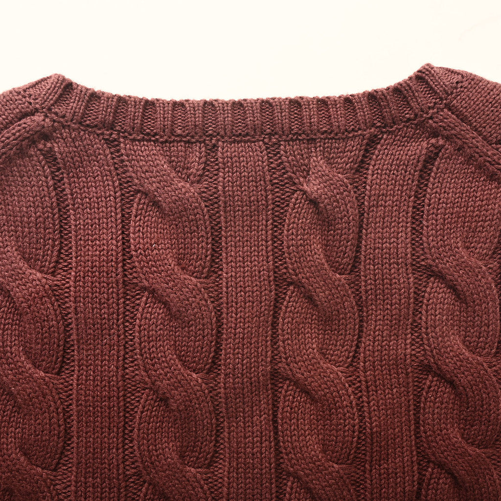 Ralph Lauren Cable-Knit V-Neck Sweater - Burgundy - view 6