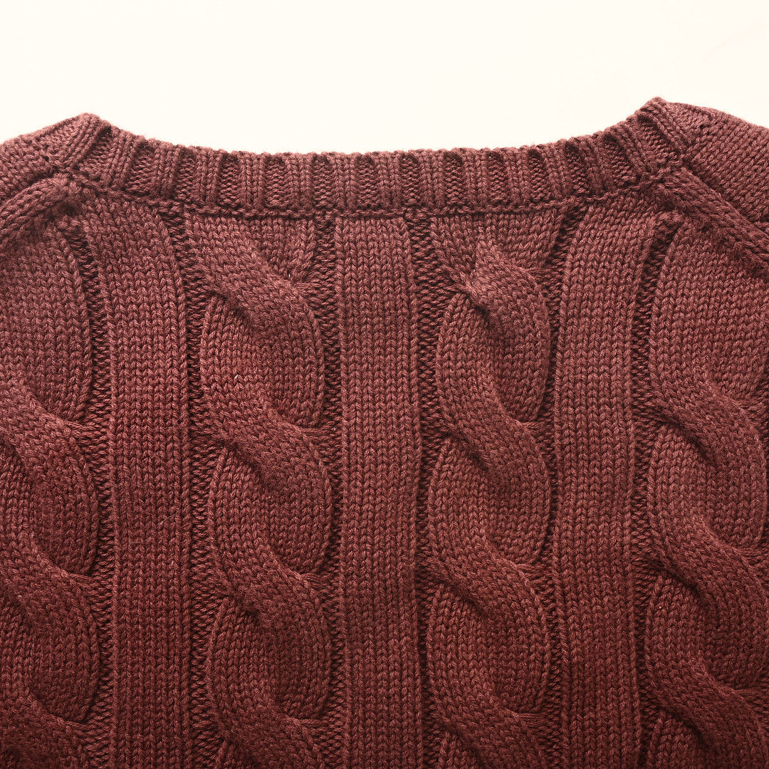 Ralph Lauren Cable-Knit V-Neck Sweater - Burgundy - view 6