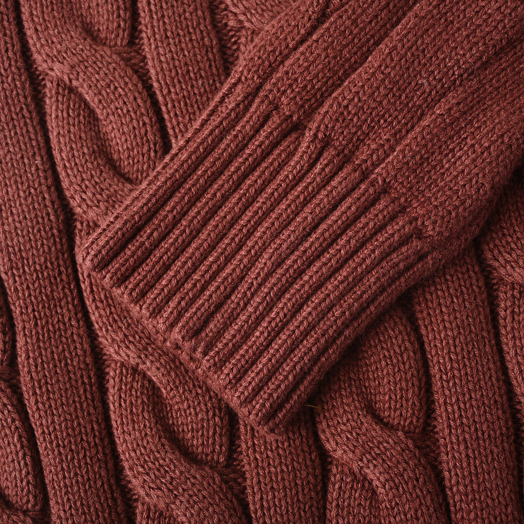 Ralph Lauren Cable-Knit V-Neck Sweater - Burgundy - view 7