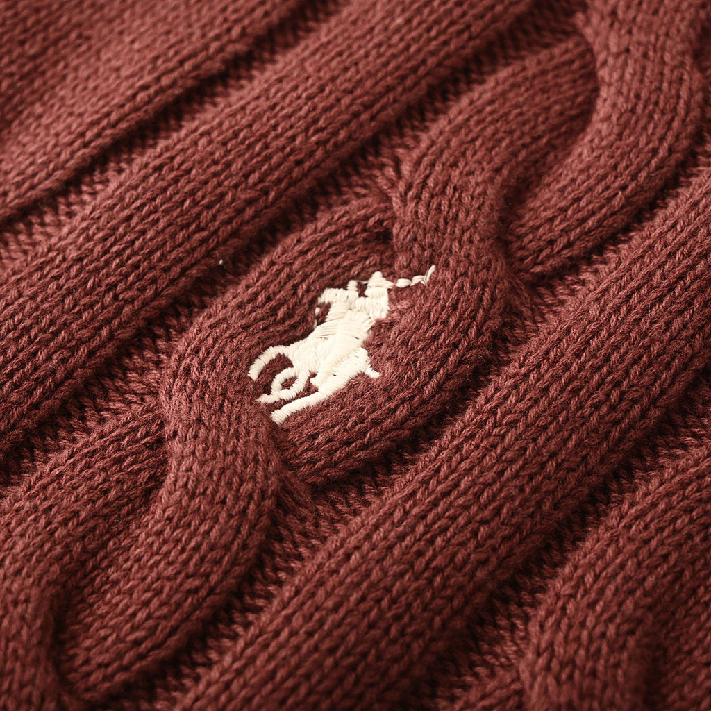 Ralph Lauren Cable-Knit V-Neck Sweater - Burgundy - view 8