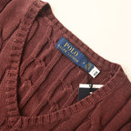 Ralph Lauren Cable-Knit V-Neck Sweater - Burgundy - view 9