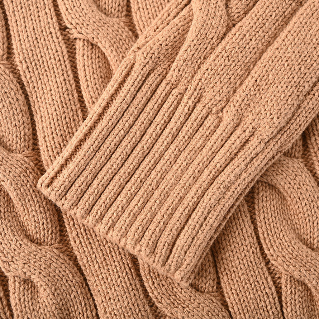 Ralph Lauren Cable-Knit V-Neck Sweater - Camel - view 7